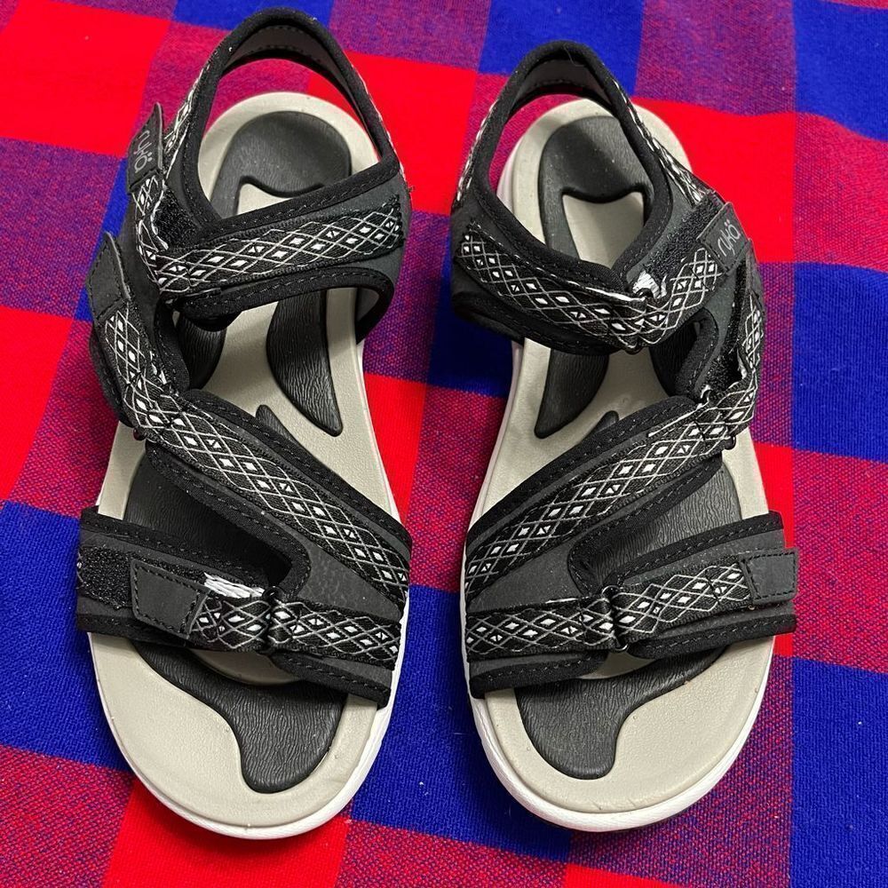 Womens Ryka Ginger Comfort Hiking Sandals Black/White Adjustable Straps Sz 6.5 W
